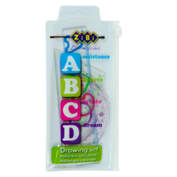 Комплект "ABCD": Лінійка 15см, 2 косиньця, транспортир, прозорий