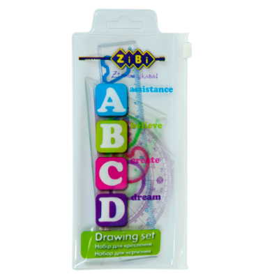 Комплект "ABCD": Линейка 15см, 2 треугольника, транспортир, прозрачный