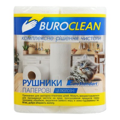 Рушники  целюлозні, 2 рул., на гільзі, 2-х сл., білий, BUROCLEAN EuroStandart