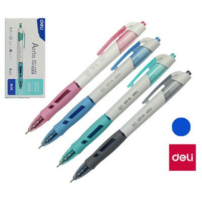Ручка кулькова Deli EQ18-BL синя Arris 0,7 автом, гумов грип,асс тонований корпус