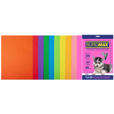 Набор цветной бумаги А4, 80г/м2, NEON+INTENSIV, 10цв., 20л.