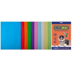 Набор цветной бумаги А4, 80г/м2, PASTEL+INTENSIV, 10цв., 20л.