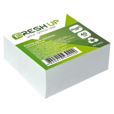 Блок бумаги для заметок 80х80х40мм клеенный белый Fresh Up