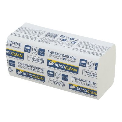 Полотенца целлюлозные V-образные, 150шт, 23х21 см, 2-х сл., белые, BUROCLEAN EuroStandart