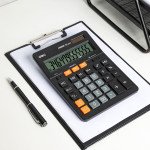 Калькулятор настольный Deli EM444 черный 12 разряд,155*200х7мм пластиковый корпус