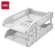 Лоток горизонтальный  пластик Deli E9216 серый 2 отделения