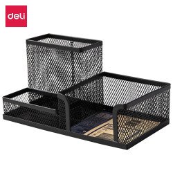 Подставка для ручек Deli органайзер метал сетка , 3 отд (черный)