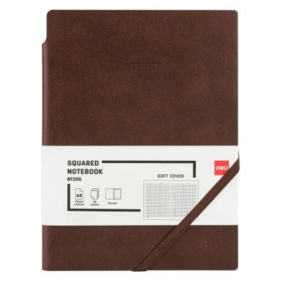 Записная книжка Deli EN130G коричневый А5 96ар клетка 80гр тв.обложка