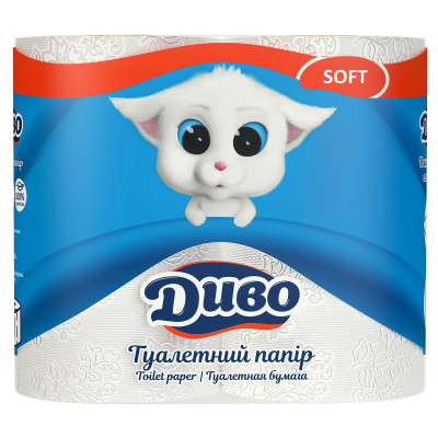 Бумага туал. целлюлоз. "Диво" Soft, по 4 рул, на гильзе, 2-х сл, белая