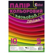 Бумага цветная двухст. "Двойка-неон", А4, 10 листов, 5 цветов. скоба