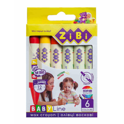Карандаши восковые SUPER JUMBO, 6 цветов, круглый корпус, BABY Line