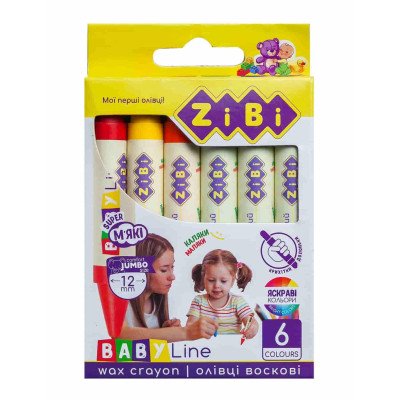 Карандаши восковые SUPER JUMBO, 6 цветов, круглый корпус, BABY Line