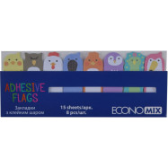 Закладки з клейким шаром 15х48 мм Economix Fun Birds, 120 шт., паперові, 8 кольорів асорті