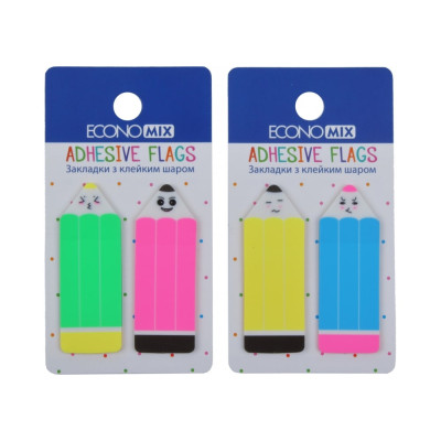 Закладки з клейким шаром 18х50 мм Economix Fun Pencils, 40 шт., пластикові, асорті