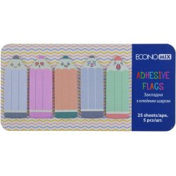 Закладки с липким слоем 18х50 мм Economix Fun Pencils, 125 шт, бумажные, 5 цветов