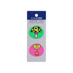 Закладки с липким слоем 35х40 мм Economix Fun heart and mushroom, 40 шт, пластиковые, ассорти