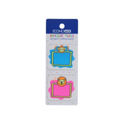 Закладки з клейким шаром 40х45 мм Economix Fun Lion & monkey, 40 шт., пластикові, асорті