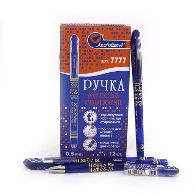 7777 Ручка гелевая стираемая J.Otten, 0,5мм,толст. наконечн.синяя, 12шт/этик.
