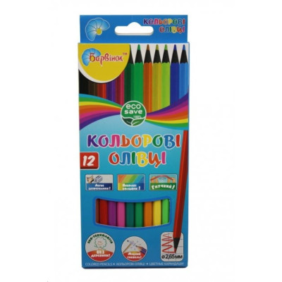 Карандаши цветные пластик, ECO, 12 цветов 5-202/6, БАРВ