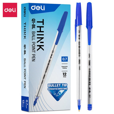 Ручка кулькова Deli EQ1-BL синя Think 0,7 прозорий корпус