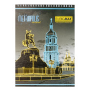 Блокнот на пружині зверху METROPOLIS, А-4, 48арк., клітинка, картонна обкладинка, синій