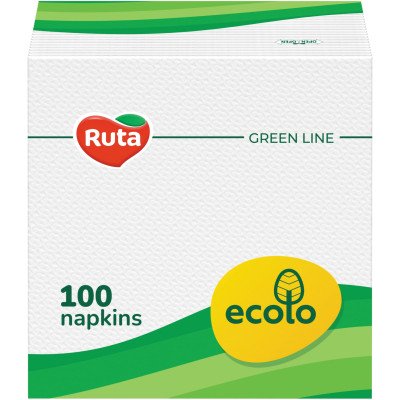 Серветки 21*24 , білі 1-но шарові 100 шт.  Ecolo
