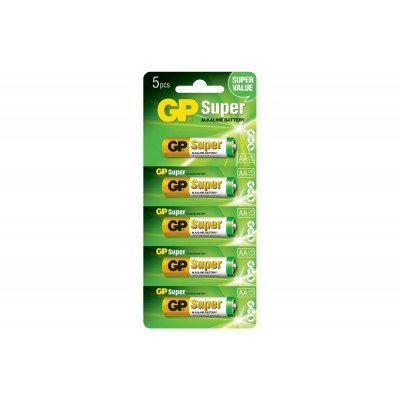 Батарейка блістер 5шт.  GP SUPER ALKALINE 1.5V 15A-UR5 лужна, LR6, AA