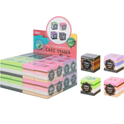 Ластик Deli EH302 микс прямоугольная Cake 25х25х25мм цветная