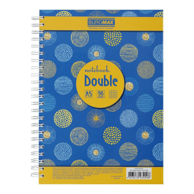 /Книга для нотаток DOUBLE А5, 96 арк., пружина, кл., тв. лам. палітурка, жовтий