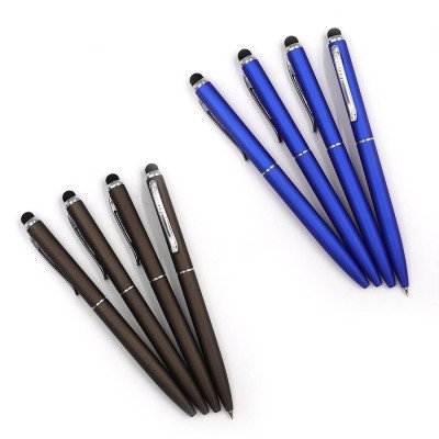 2929+2930 Ручка метал шариковая со стилусом "Premier-Touch Pen" синяя 10шт/етик
