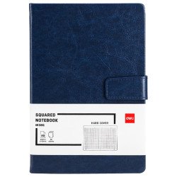 Записна книга Deli EN138G синяя А5 96листов клетка 80гр тв.обложка.с ремешком