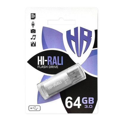 Накопичувач 3.0 USB 64GB Hi-Rali Rocket серiя срібло
