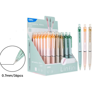 Карандаш механический Deli EU747 микс 0,7mm резин. грип с ластиком, карт/дисплей