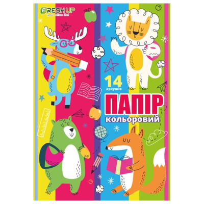 Бумага цветная А4, 14 листов, 7 цветов Fresh Up