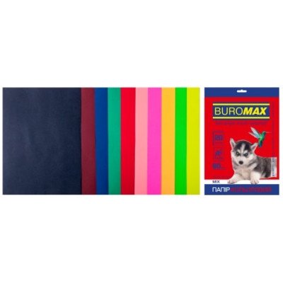 Набор цветной бумаги А4, 80г/м2, DARK+NEON, 10цв., 20л.