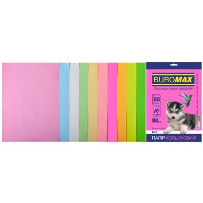 Набір кольорового паперу А4, 80г/м2, PASTEL+NEON, 10кол, 20арк.