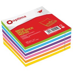 Блок для заметок с клейким слоем 75х75 мм Optima, 400 л, неон микс