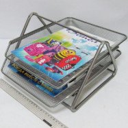 1088-S Лоток для бумаги метал.горизонт. "Сетка" 2 отделения, серебр.