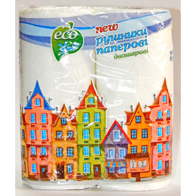 Полотенце бум. Eco Line 2-сл. белые 2 шт. (1 блок- 12 компл.)
