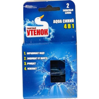 DUCK твердий підвісний очищувач для унітазу  AQUA 4в1 Синій (змінний блок)