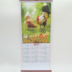 Календарь 2017, настенный, циновка, рисунок, Петух с семейством