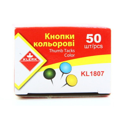 Кнопки канц. метал. (50шт у пач.) кол. асортi карт.кор. арт. KL1807 KLERK