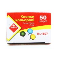 Кнопки канц. метал. (50шт у пач.) кол. асортi карт.кор. арт. KL1807 KLERK
