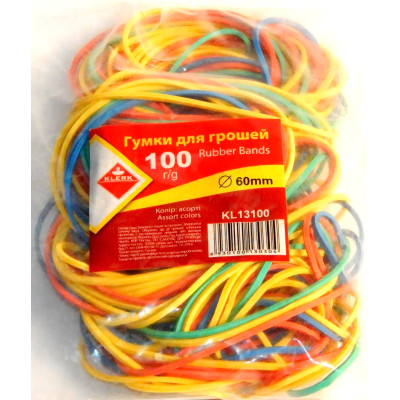 Резинки для денег  100г, d=60мм цв. ассорти арт. KL13100 KLERK