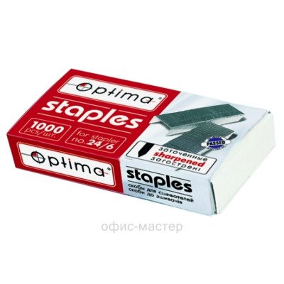 Скоба №24/6, 1000шт., Optima, загостр.