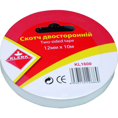 Стрічка клейка двостор. 12мм*10м арт. KL1600 KLERK