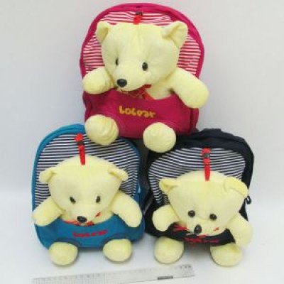 IMG_1666 Рюкзак детск с игрушкой "Мишка с бантиком" 26*22*9см, mix3