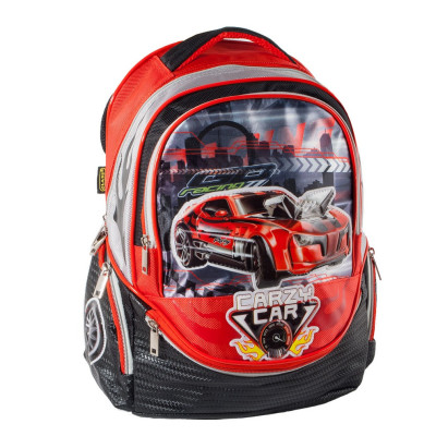 ранец-рюкзак "Crazy Car", 2 отд., 38*28*19cm ,PL & PVC Leather, красн.,9518, CLASS