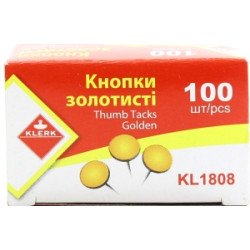 Кнопки канцелярские никелированные цвет золото (100 шт в упаковке), карт. коробка