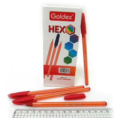 1101-RD Ручка масляная красная  Goldex HEXO Индия Red 0,6мм